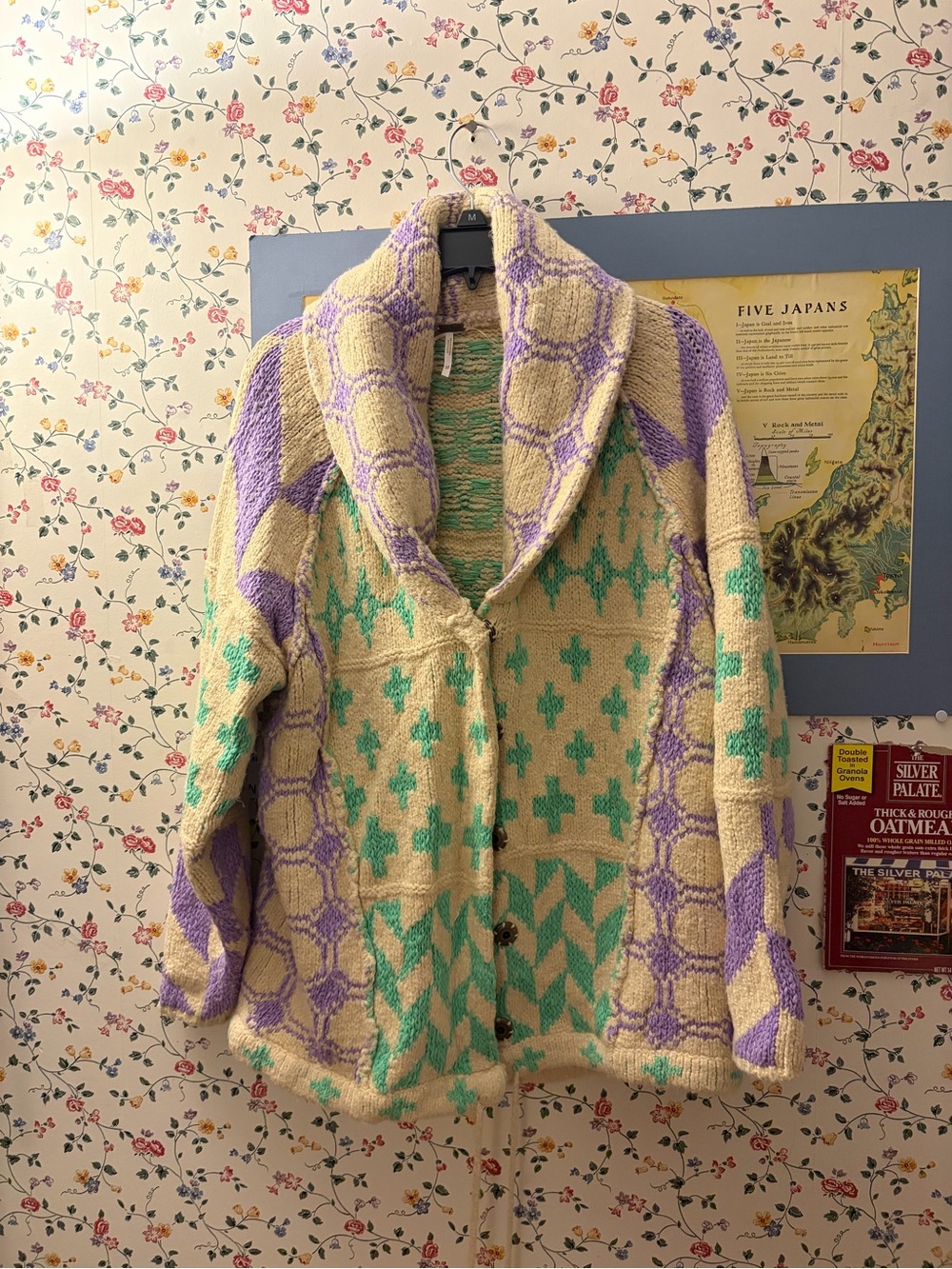 Free People NWOT Cardigan Sweater in Cream, Lavender & Mint